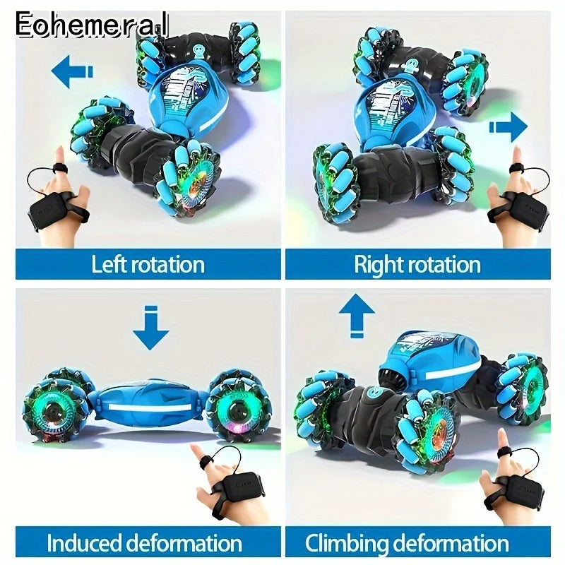 4WD RC Drift Car With Music Led Lights 2.4G Gesture Radio Remote Control Spray Stunt Car 360° Rotating Climbing Car Toys Gift