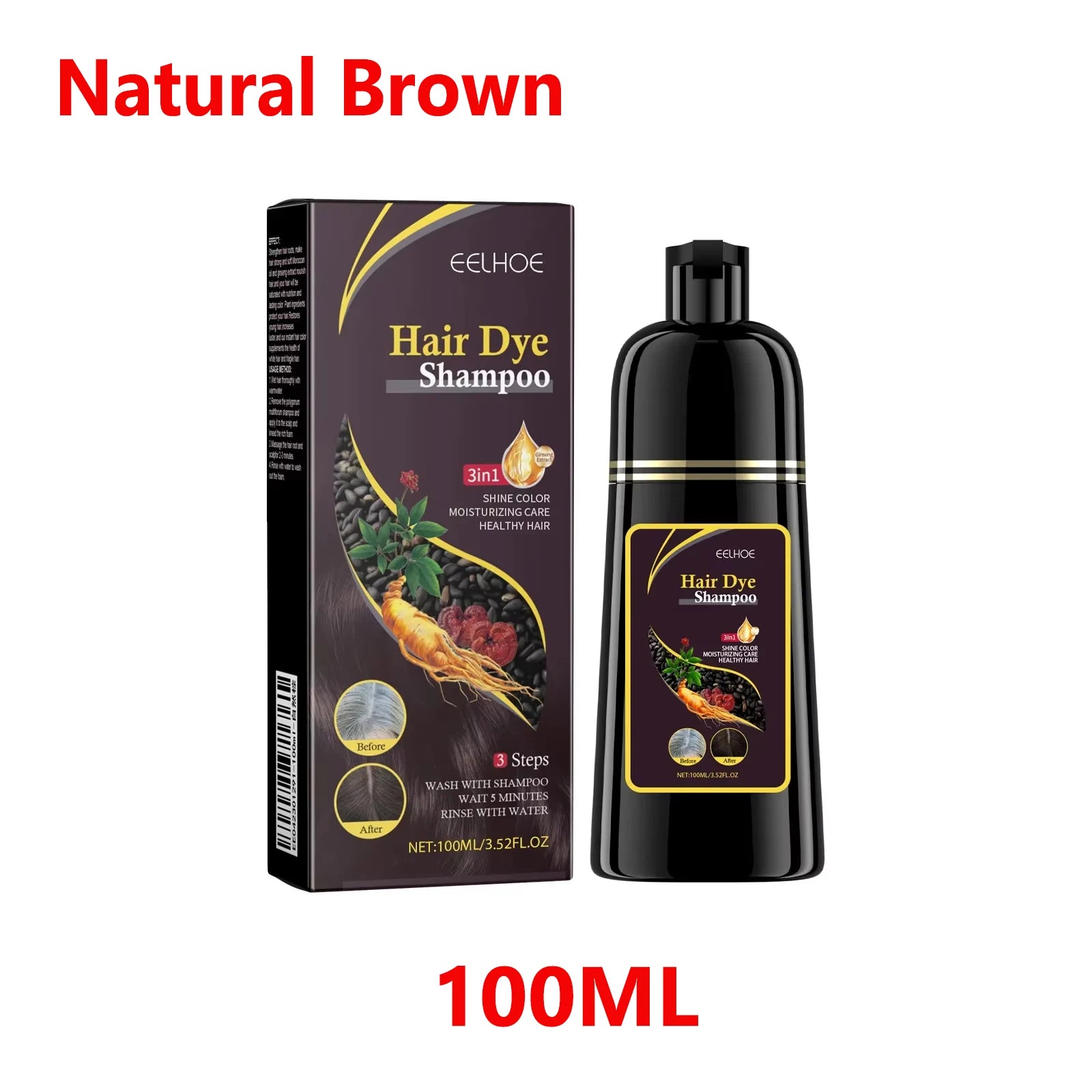 500ml Natural Herbal Hair Dye Shampoo 3 in 1 Change Hair Color Gray Hair to Dark Brown Black Deep Nourishing Fashion Hair Care