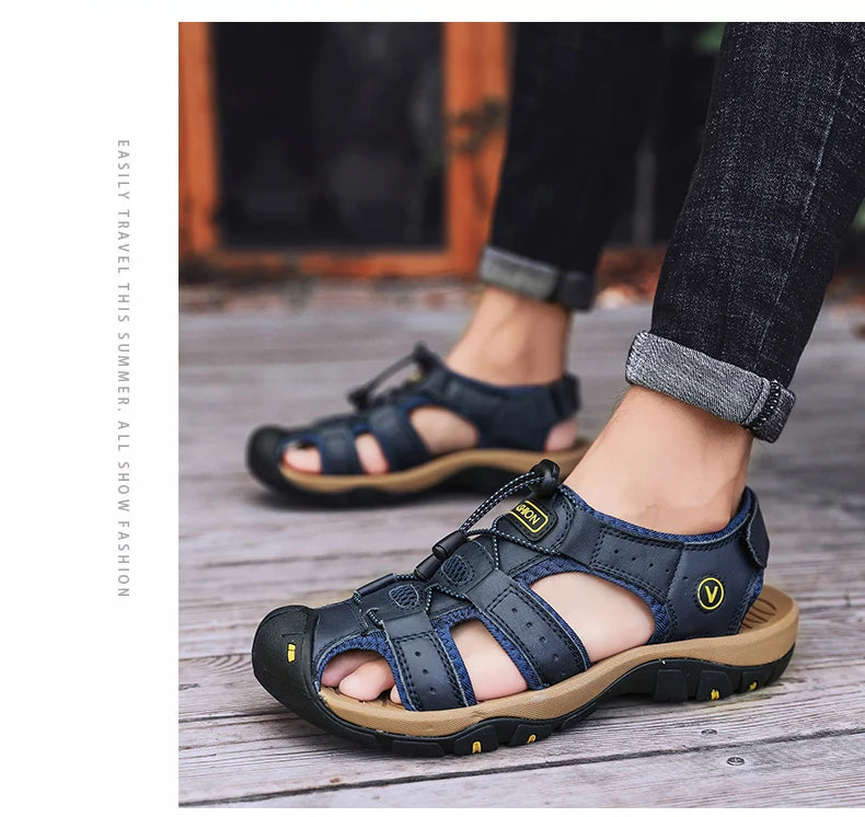 Men’s Breathable Roman Sandals – Casual Outdoor Slip-On Beach Shoes
