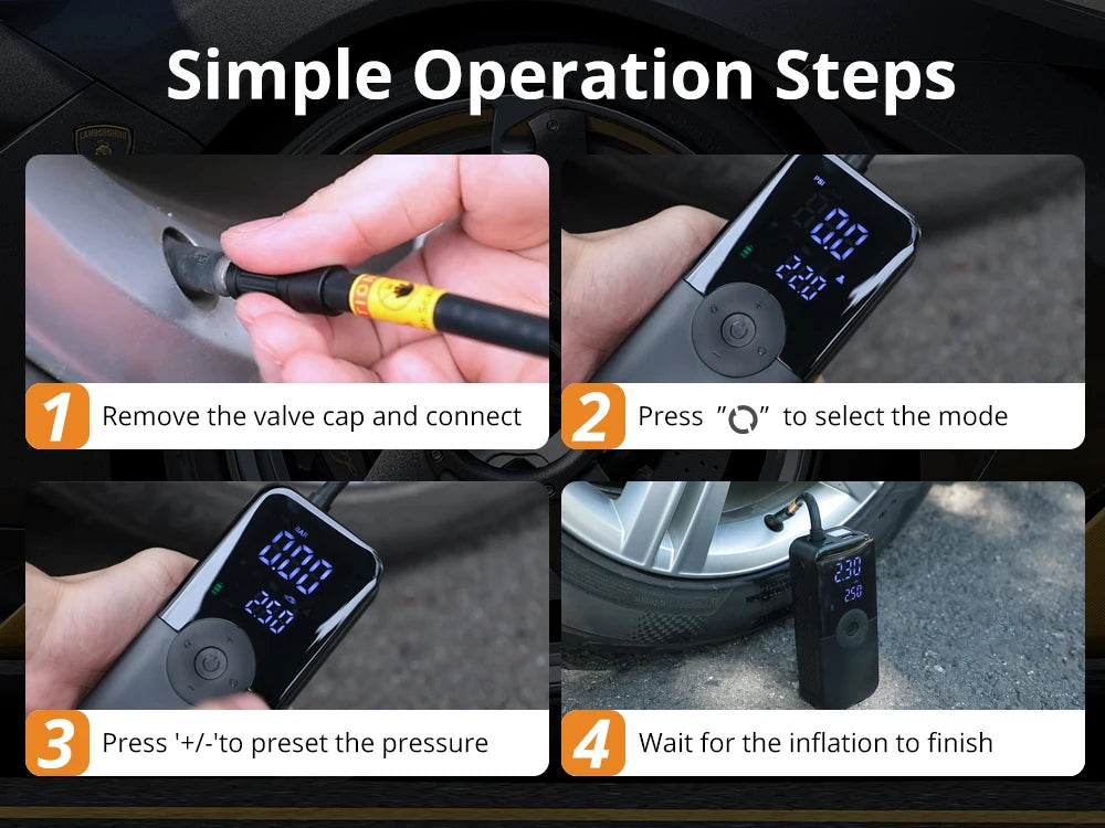 CARSUN Portable Tire Inflator – Rechargeable Digital Air Pump for Car, Bike & Sports Balls