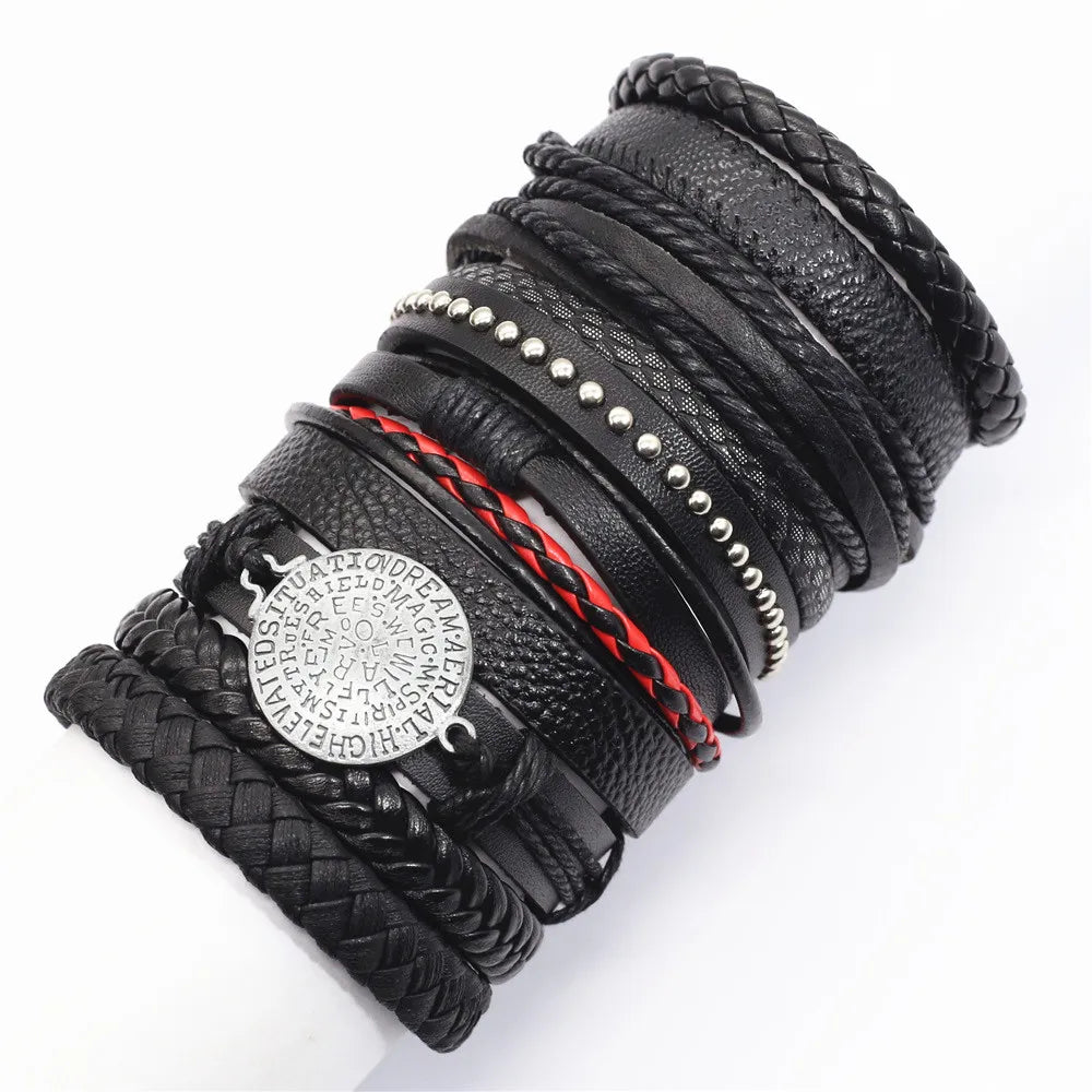 10PCS Black Woven Leather Bracelets – Handmade Unisex Bangles
