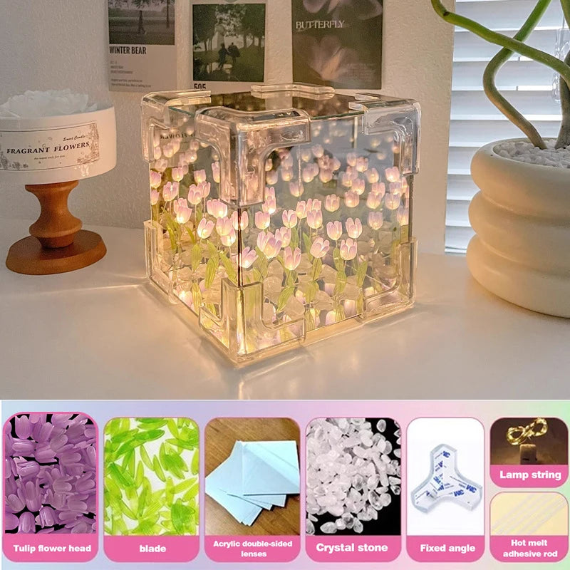 DIY Tulip Flower Cube Night Light Kit – 3D Craft Gift for Couples & Friends