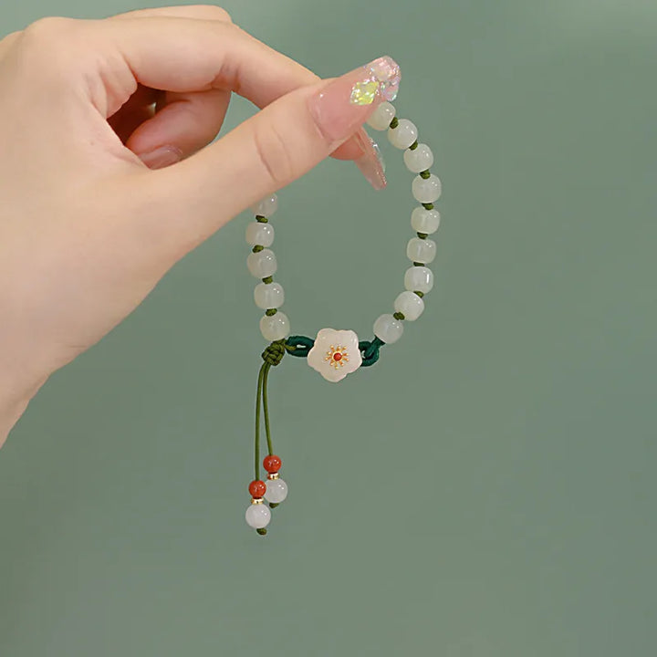 Jade Peach Flower Woven Bracelet – Handmade Beads Jewelry for Women
