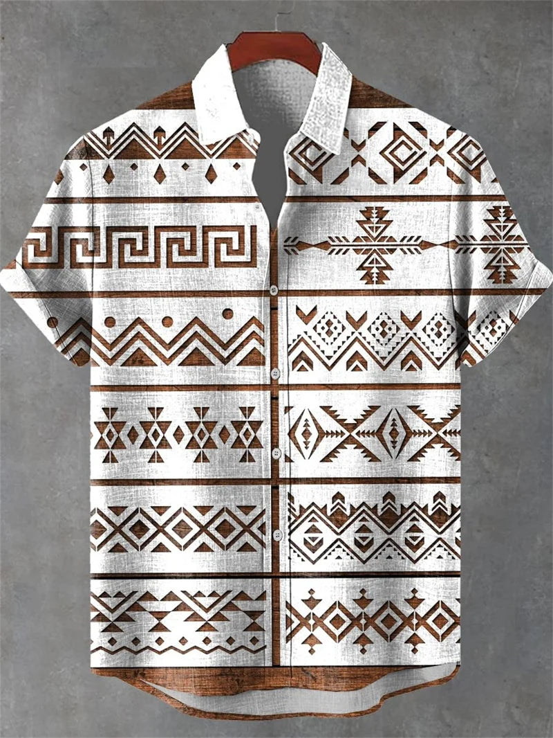 New Men's Comfortable Linen Short Sleeve Shirt High Quality Costume Art Print Cartoon Cat Pattern New Series