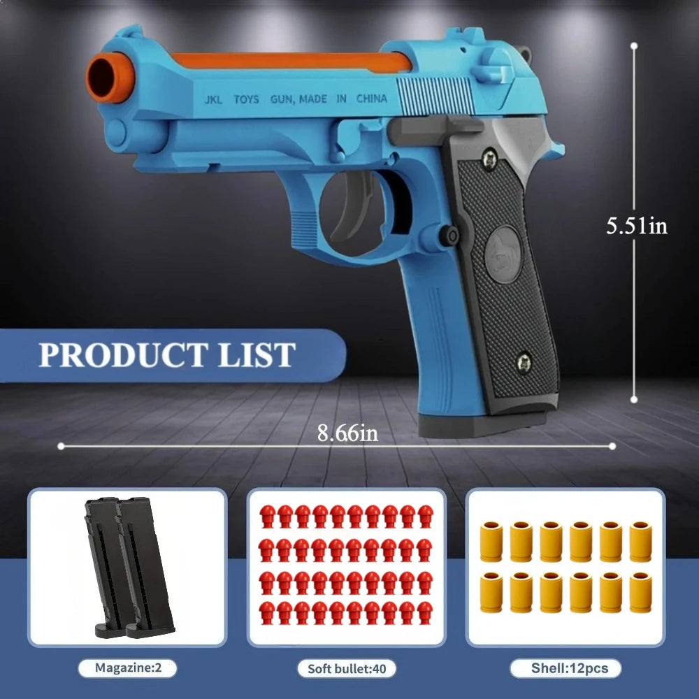 2011/M92 Tactical Shell Ejceting Toy Gun Continuous Firing EVA Soft Bullet Outdoor CS Shooting Pistol Children's Birthday Gift