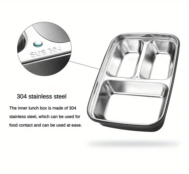 Stainless Steel Leak-Proof Lunch Box – 3/4 Compartment Bento for School & Office