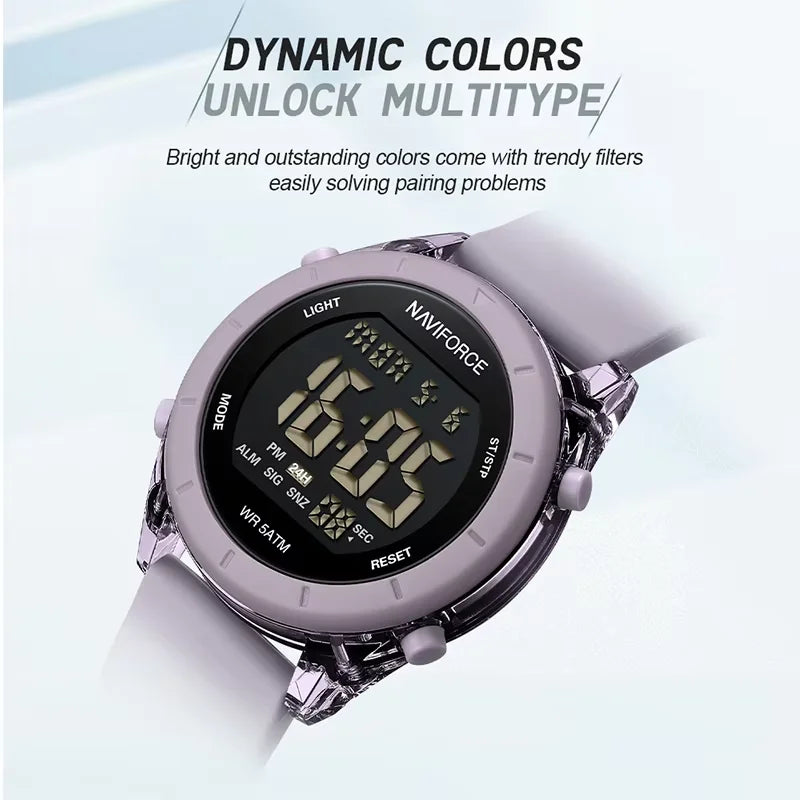 NAVIFORCE Comfortable Silicone Woman watch Waterproof LCD Display Clock Ladies Fashion Sport Electronic Wristwatches Reloj Mujer