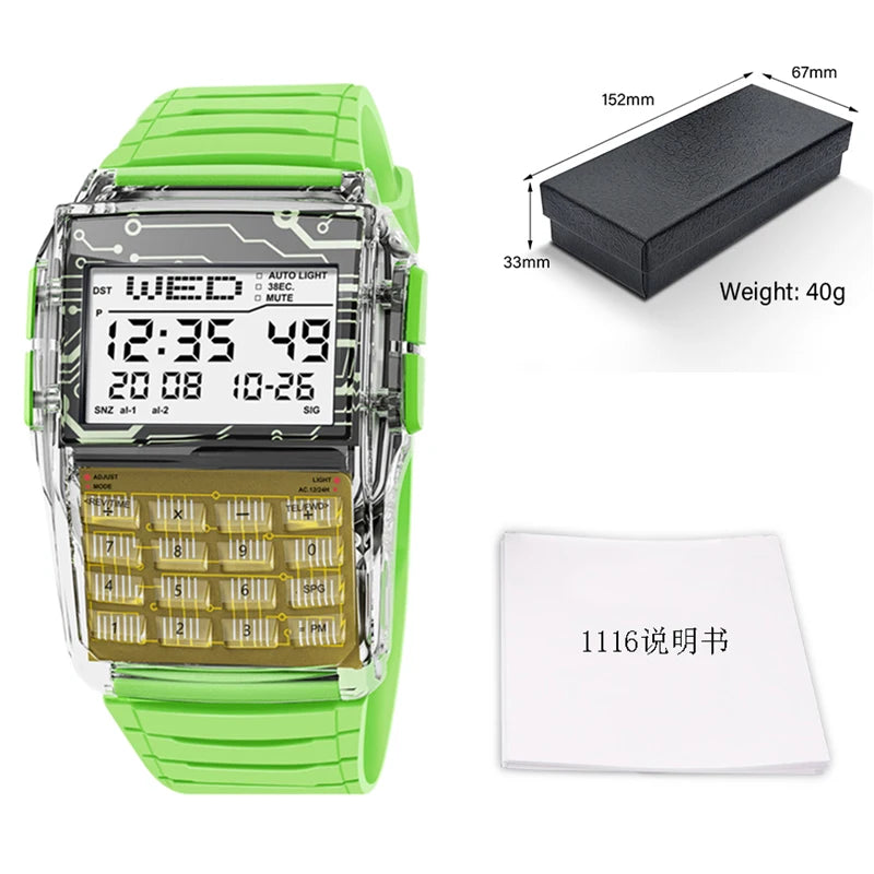Multifunctional Men's Calculator Watch Fashion Luxury LED Electronic Watch Digital Sports Waterproof Watch Computer Style