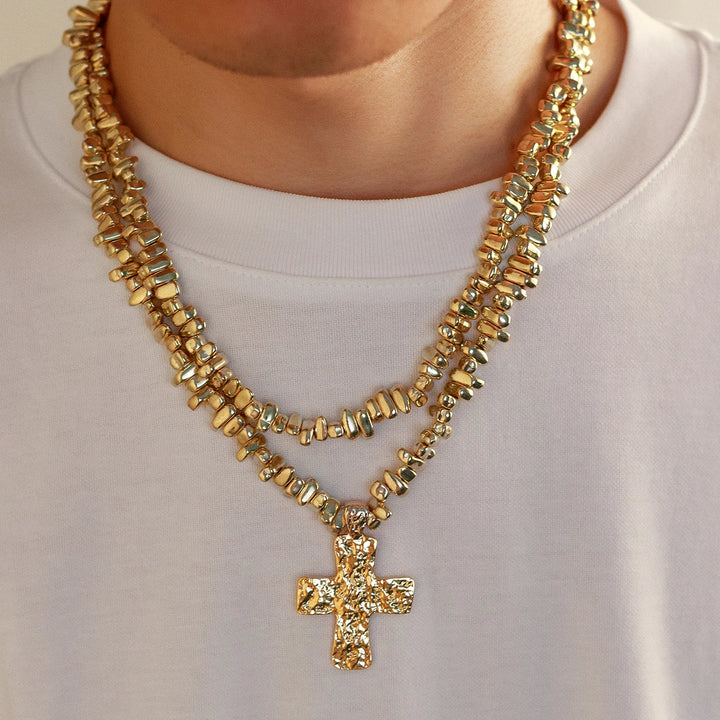 Ingemark 2PC Irregular CCB Bead Chain – Goth Cross Pendant Choker