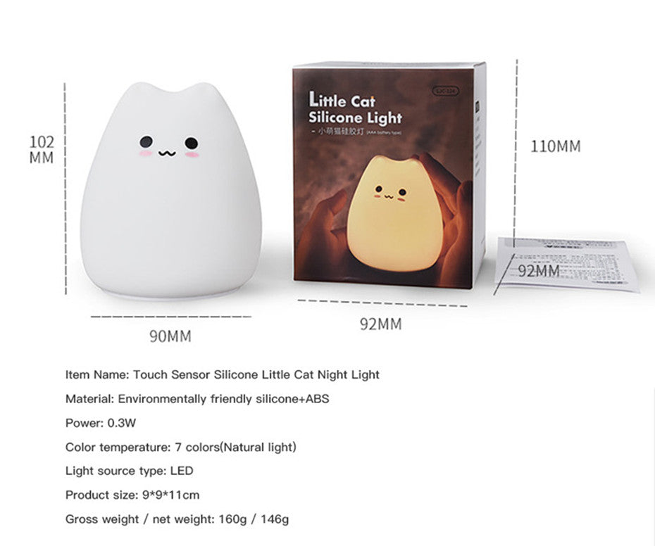 Mini Cat Night Lamp – 7-Color Touch LED Bedside Light