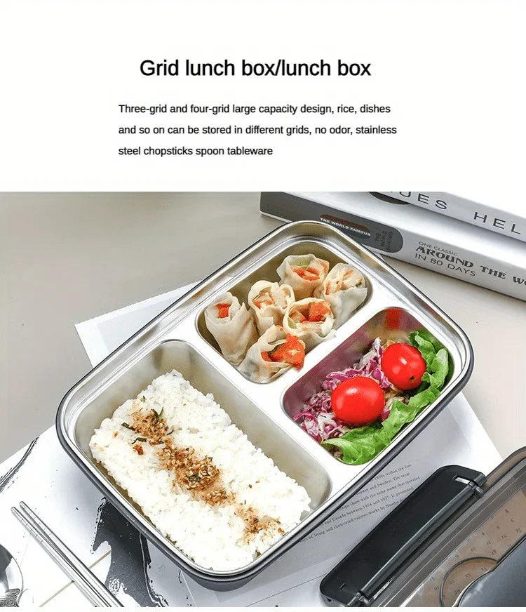 Stainless Steel Leak-Proof Lunch Box – 3/4 Compartment Bento for School & Office