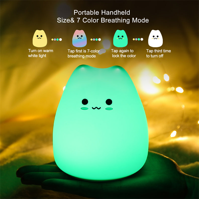 Mini Cat Night Lamp – 7-Color Touch LED Bedside Light