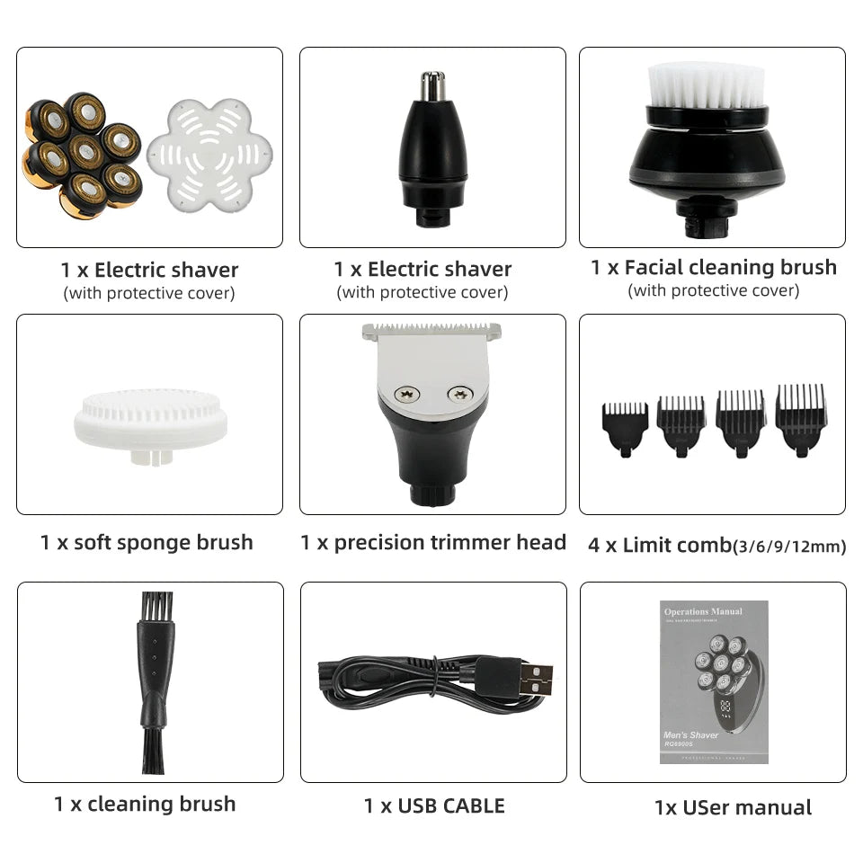 7D Men’s Electric Shaver – Wet & Dry Beard & Hair Trimmer