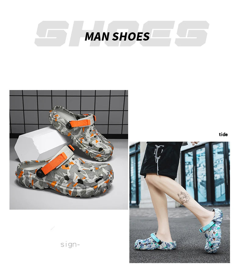 New Men's Clogs Slippers Sandal Male Garden Shoes Flat Camouflage Sandals Male Sneakers Outdoor Flip Flops Home Clogs
