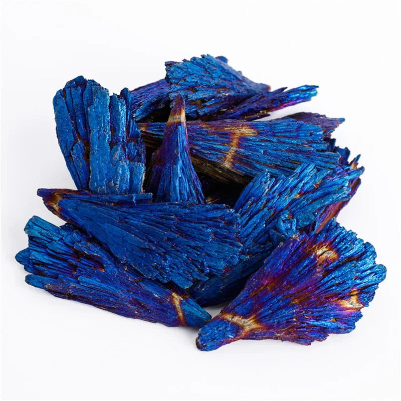 Blue Tourmaline Peacock Feather Crystal Healing Stone Electroplated Black Tourmaline Reiki Mineral Specimen DIY Tourmaline