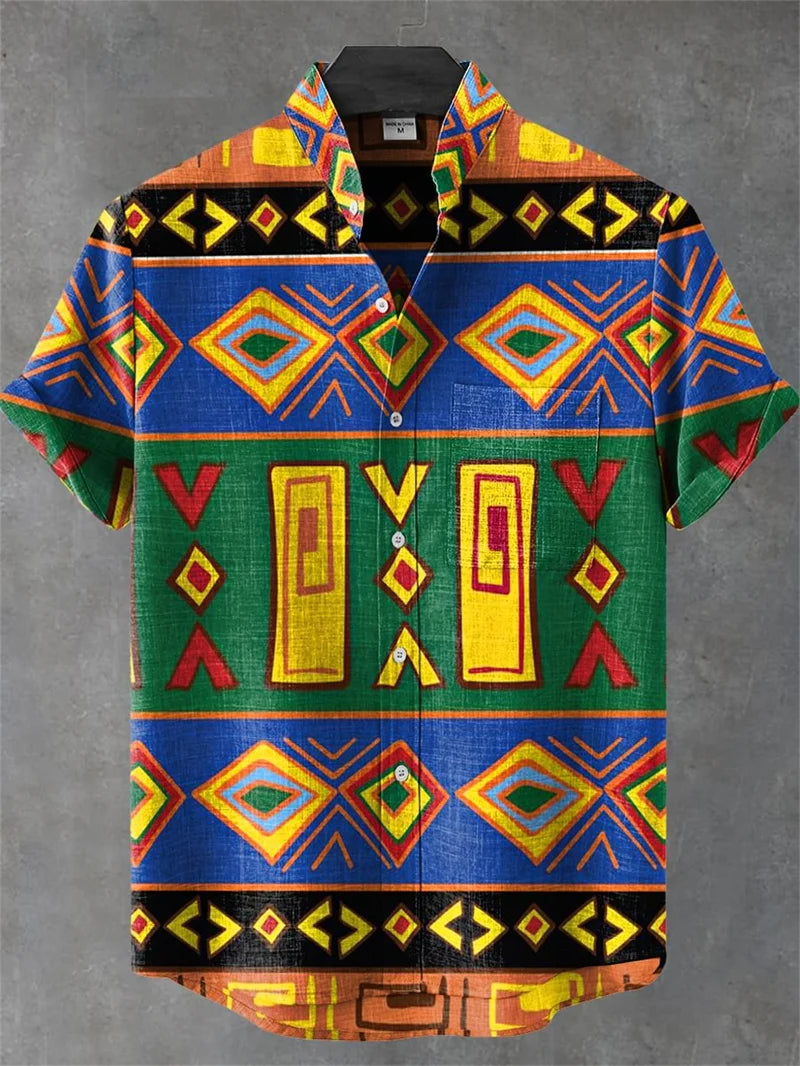 New Men's Comfortable Linen Short Sleeve Shirt High Quality Costume Art Print Cartoon Cat Pattern New Series