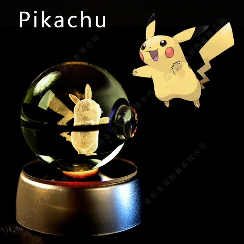 3D Pokémon Crystal Ball Lamp – Pikachu, Gengar & Mewtwo Night Light