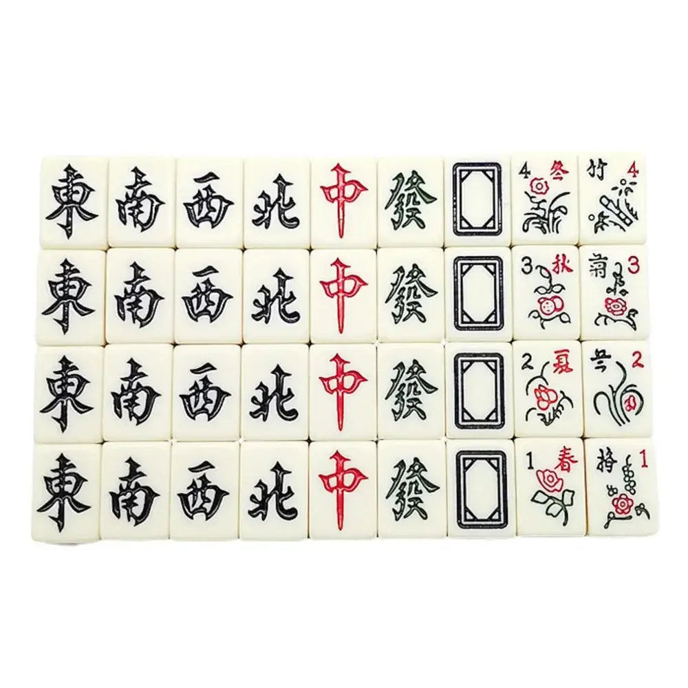 Chinese Mahjong Set – 144 Mini Engraved Tiles for Family Game Play