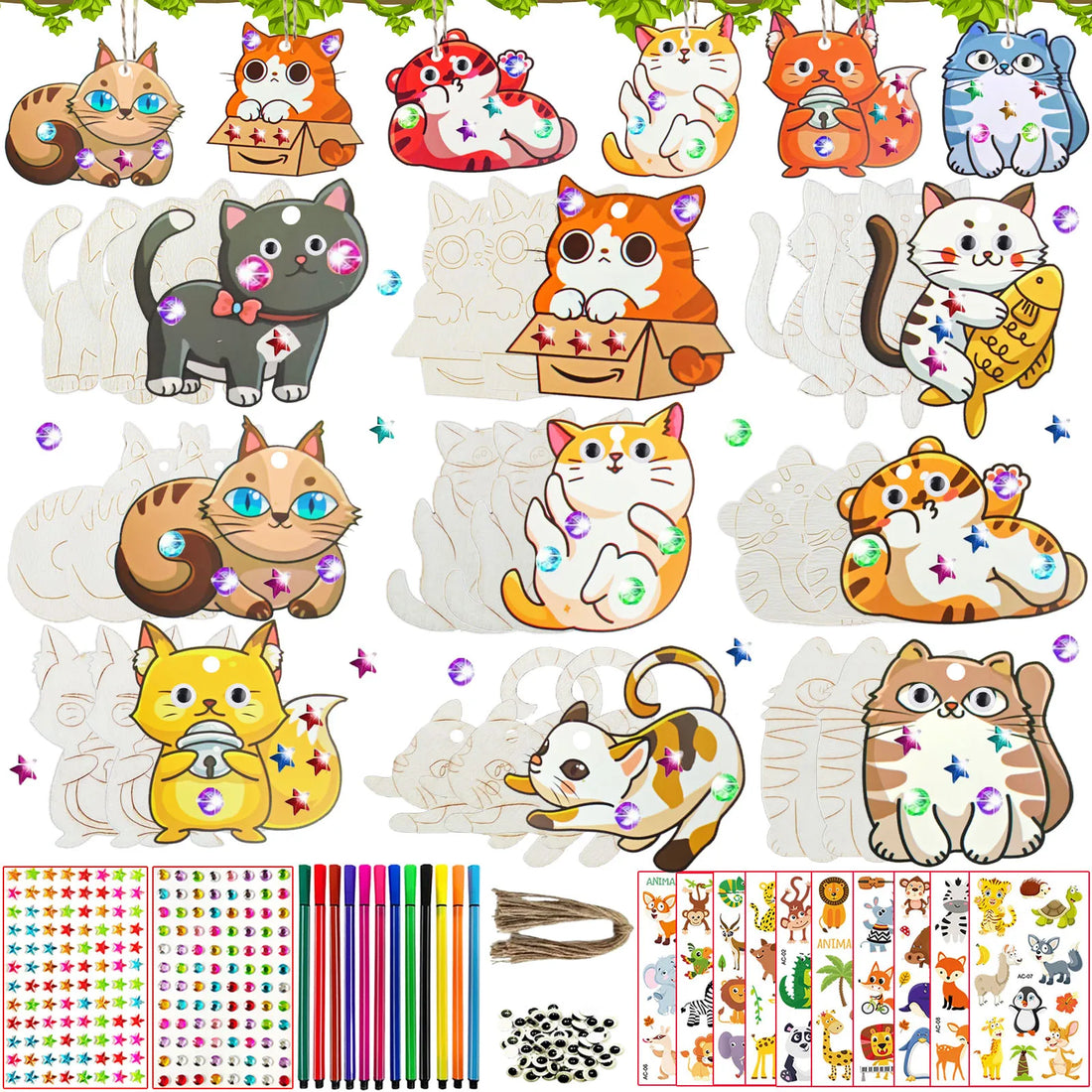 290PCS Wooden Cat Painting Kit – DIY Handcraft & Decoration Set