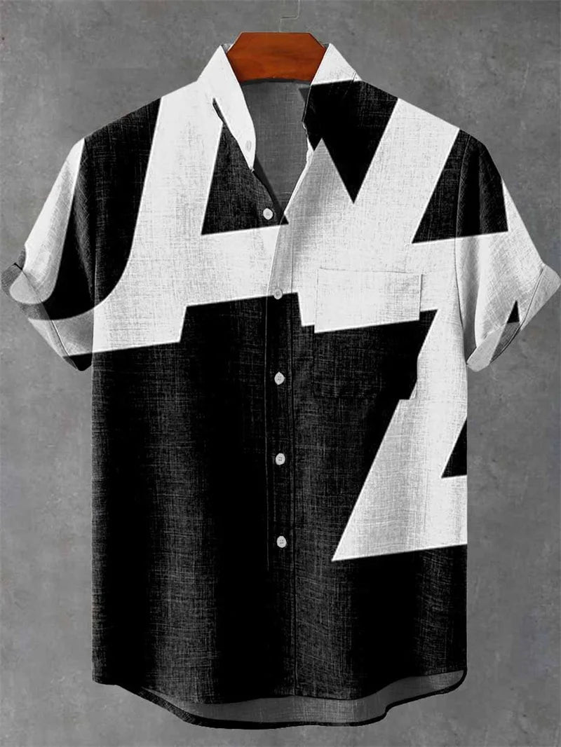 New Men's Comfortable Linen Short Sleeve Shirt High Quality Costume Art Print Cartoon Cat Pattern New Series