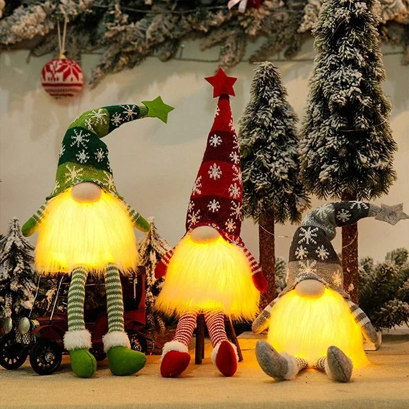 Christmas Gnome Doll Ornaments – LED Plush Tree Decorations