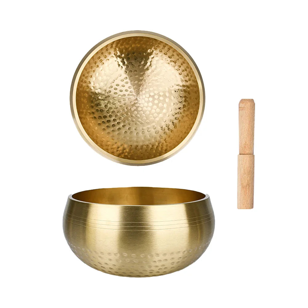 Tibetan Handmade Brass Singing Bowl, Yoga Meditation Bowl for Sound Healing Stress Relief, Buddha Mindfulness bowl Instrument