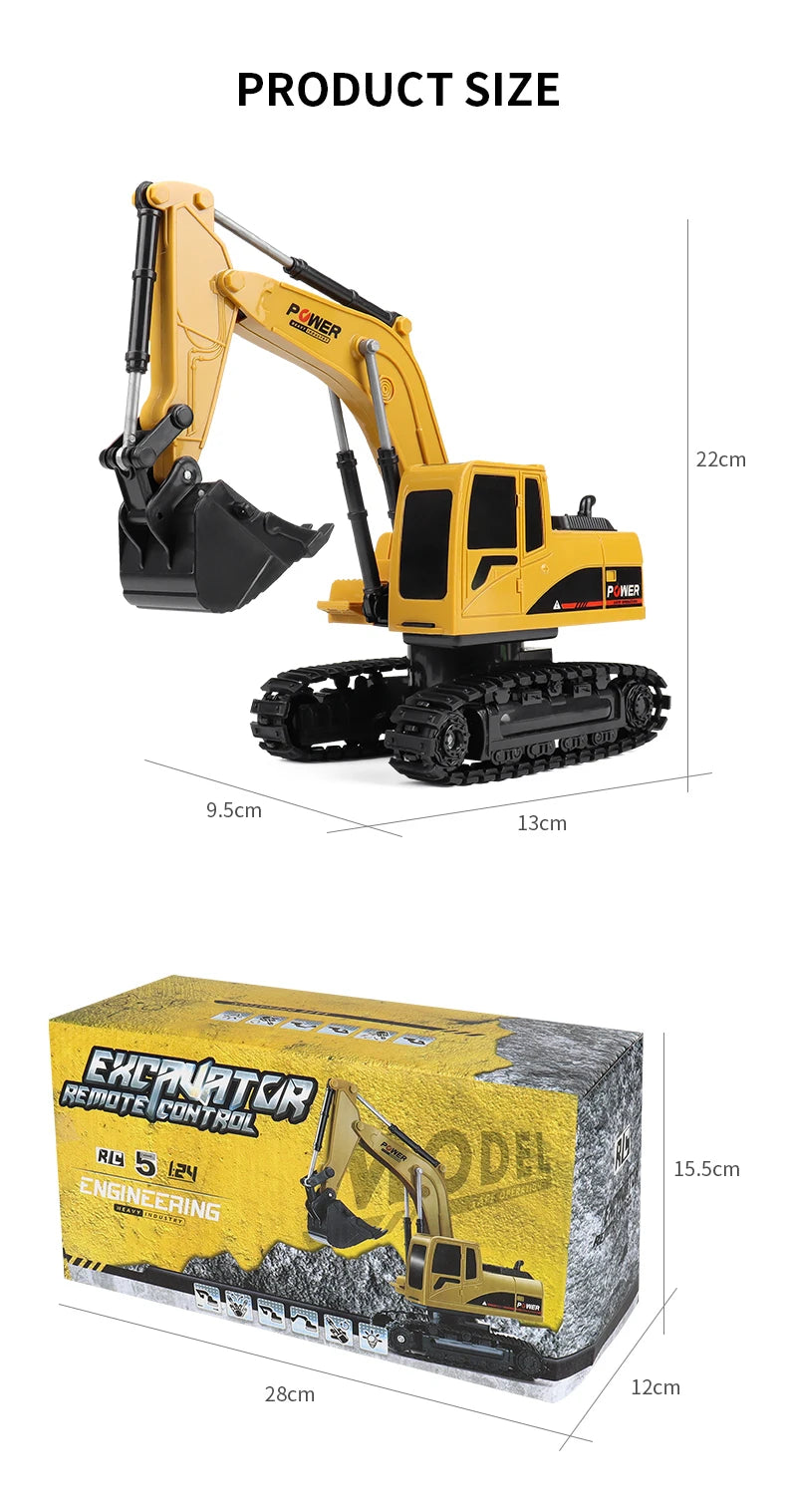 ZWN 2.4G Remote Control Excavator Dump Truck RC Model Car Toy Professional Alloy Plastic Simulation Construction Vehicle for Kid