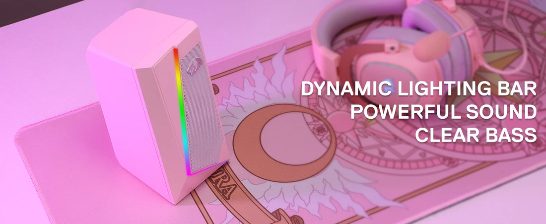 Redragon GS520 RGB Desktop Speakers, 2.0 Channel PC Stereo Speaker with 6 Colorful LED Modes, Enhanced Sound, White/Pink