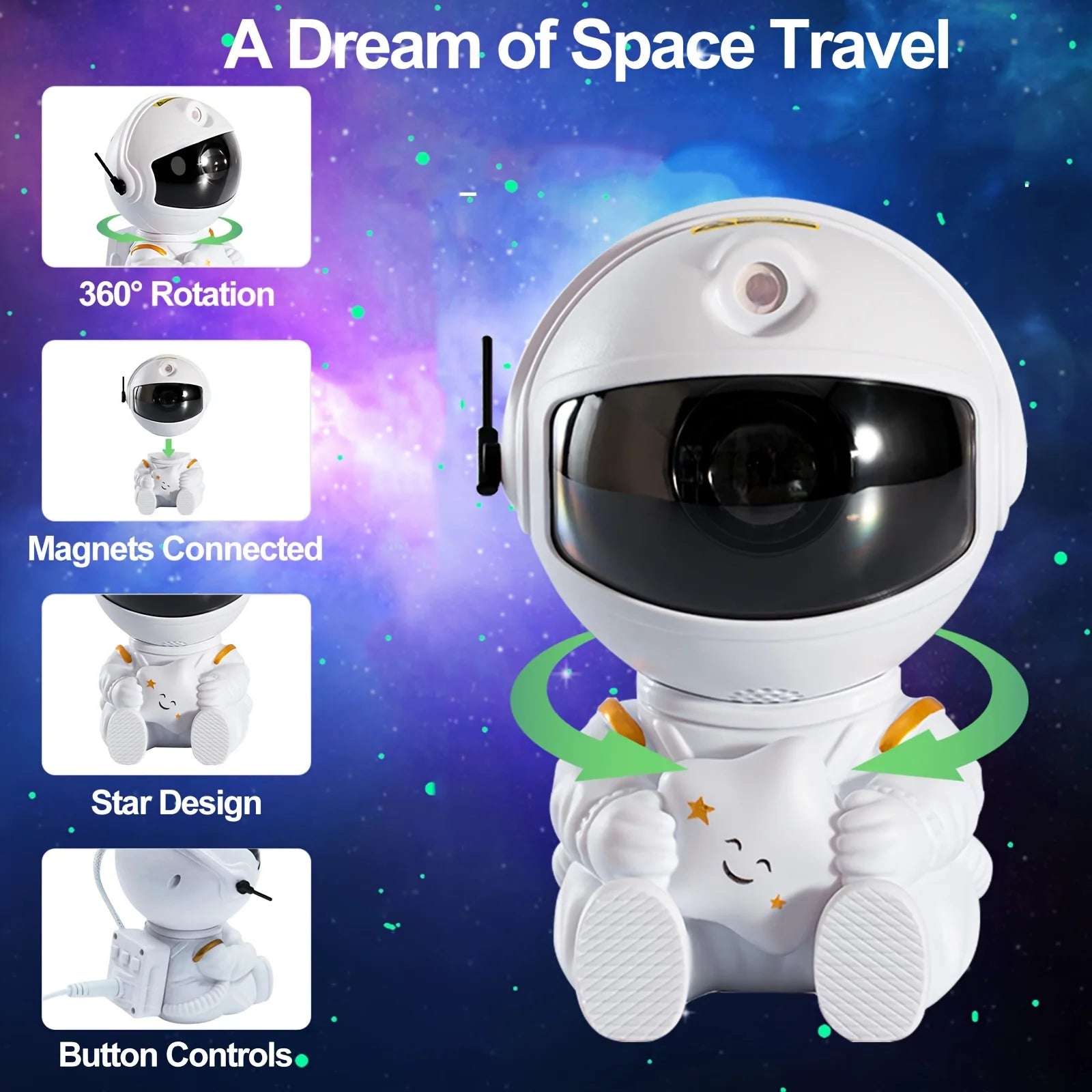 Astronaut Galaxy Star Projector – LED Night Light for Bedroom & Home Decor