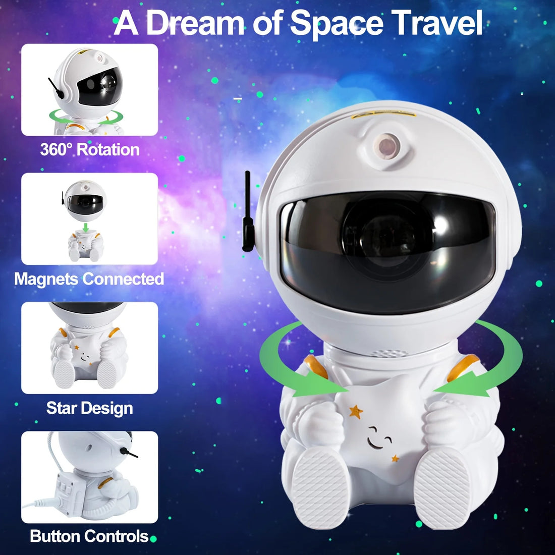 Astronaut Galaxy Star Projector – LED Night Light for Bedroom & Home Decor