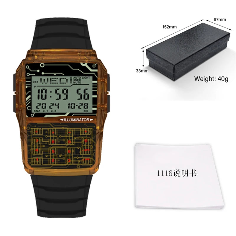 Multifunctional Men's Calculator Watch Fashion Luxury LED Electronic Watch Digital Sports Waterproof Watch Computer Style