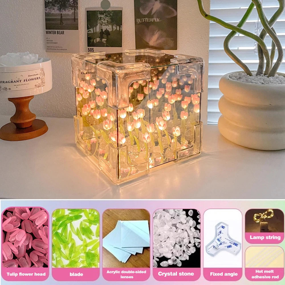 DIY Tulip Flower Cube Night Light Kit – 3D Craft Gift for Couples & Friends