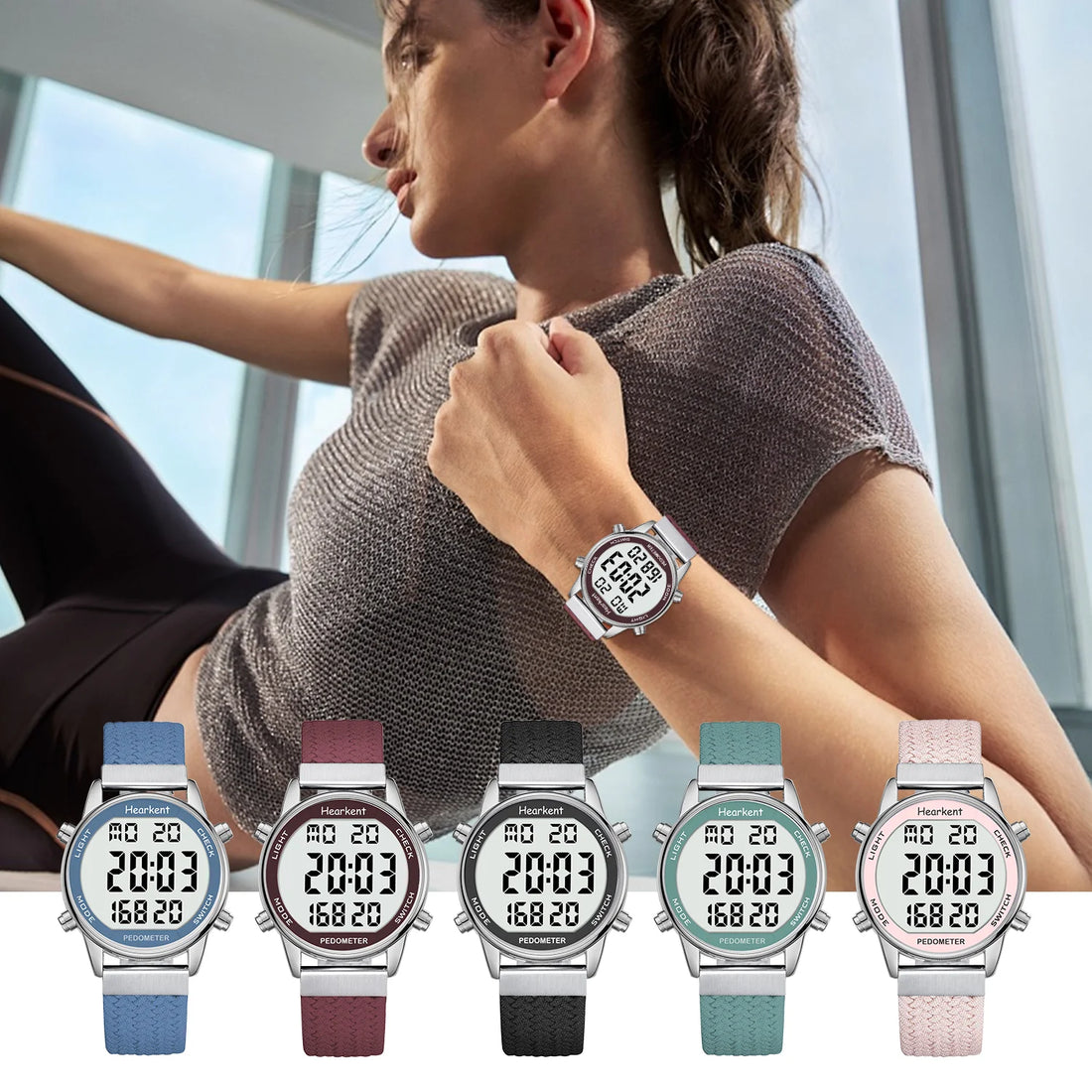 Hearkent Pedometer Sport Watches Step Counter Watch Women Digital Watches Calories Mile Stopwatch Countdown for Walking Tracker