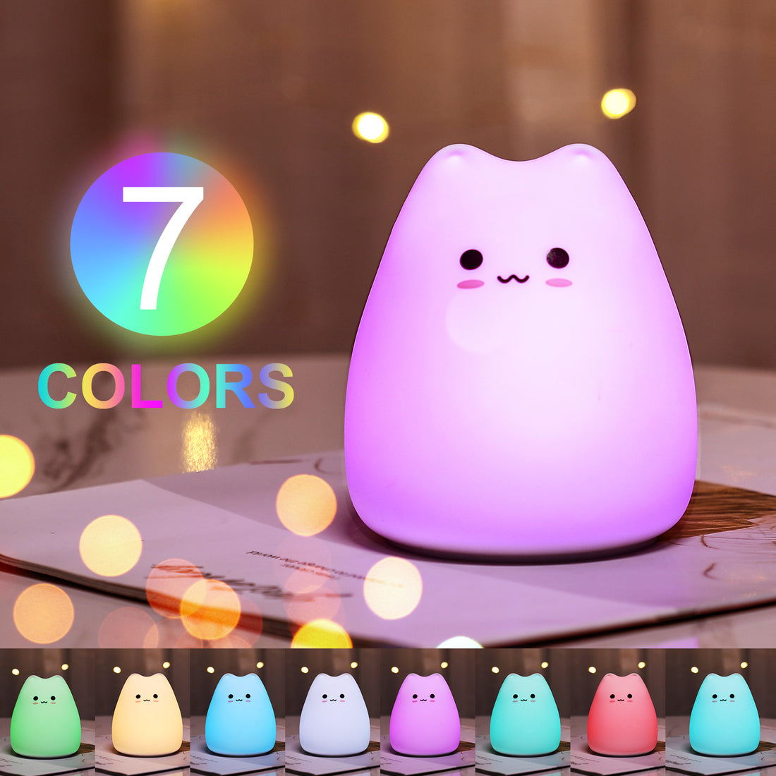 Mini Cat Night Lamp – 7-Color Touch LED Bedside Light