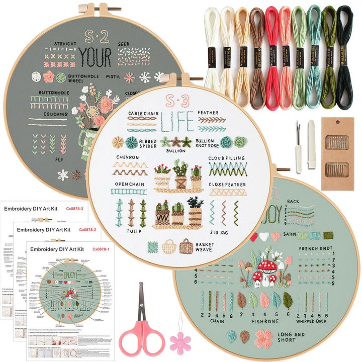 Embroidery Kit for Beginners – 3 Set Starter Pack with Tools