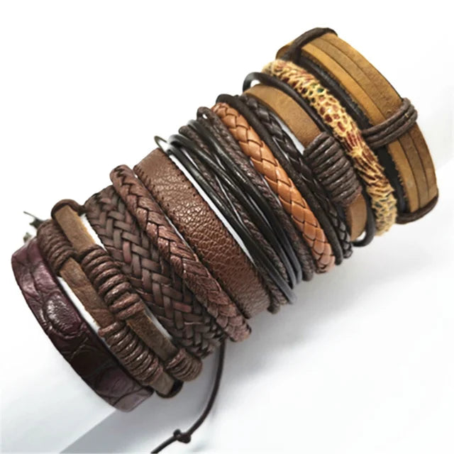 10PCS Black Woven Leather Bracelets – Handmade Unisex Bangles