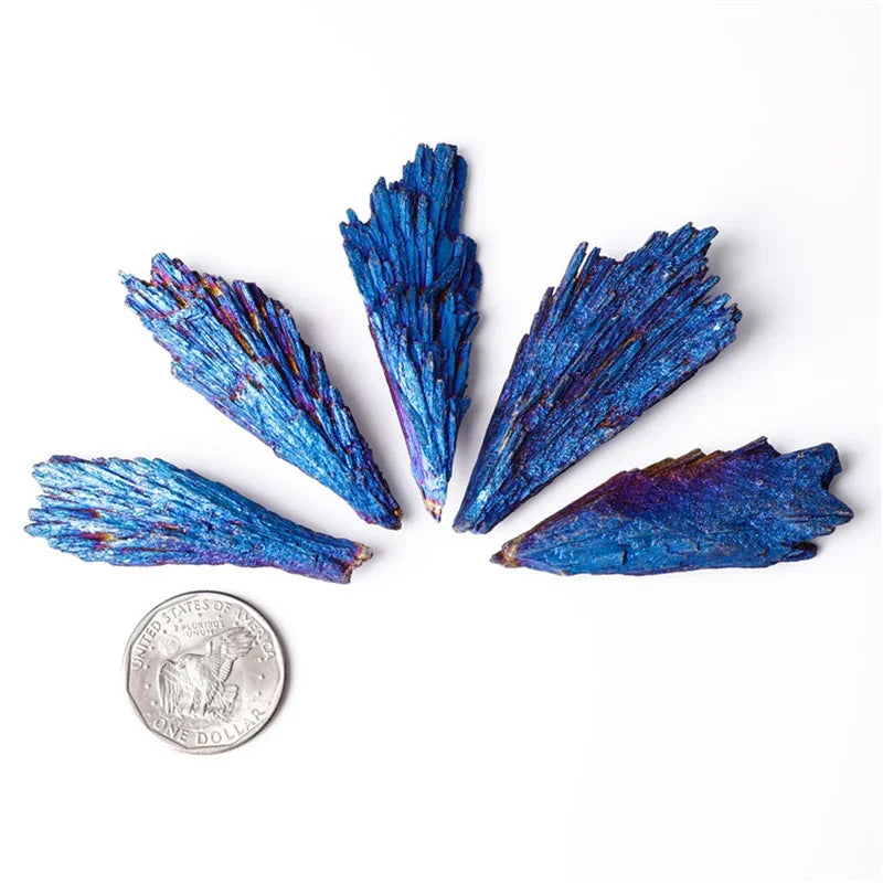Blue Tourmaline Peacock Feather Crystal Healing Stone Electroplated Black Tourmaline Reiki Mineral Specimen DIY Tourmaline