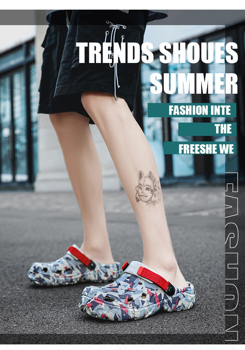 New Men's Clogs Slippers Sandal Male Garden Shoes Flat Camouflage Sandals Male Sneakers Outdoor Flip Flops Home Clogs