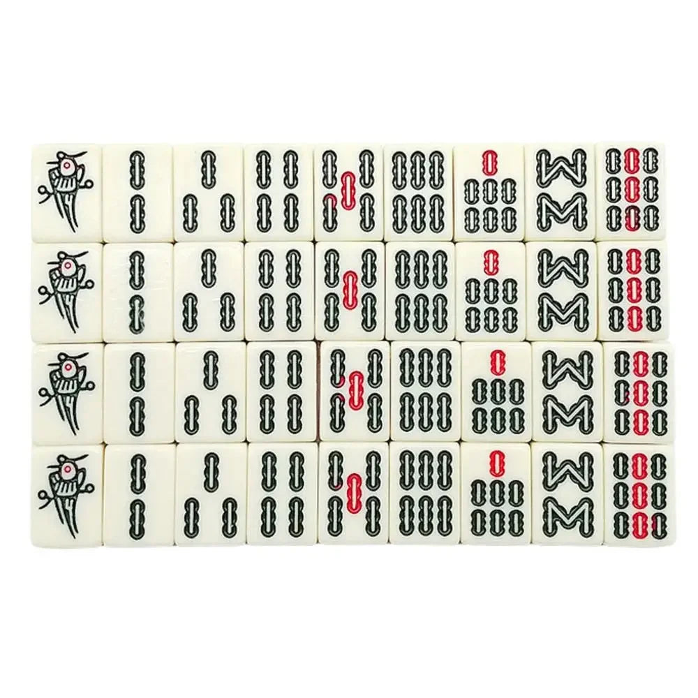Chinese Mahjong Set – 144 Mini Engraved Tiles for Family Game Play