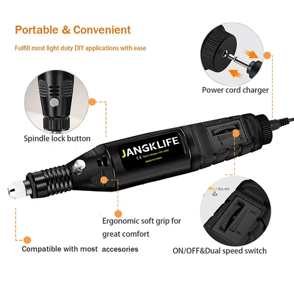 JANGKLIFE Electric Mini Drill Grinder – 110V/220V Rotary Tool Kit (Compatible with 3000/4000 Series)