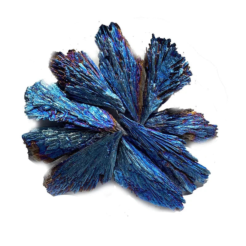 Blue Tourmaline Peacock Feather Crystal Healing Stone Electroplated Black Tourmaline Reiki Mineral Specimen DIY Tourmaline