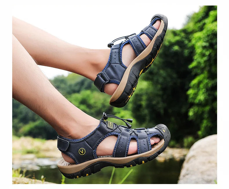 Men’s Breathable Roman Sandals – Casual Outdoor Slip-On Beach Shoes