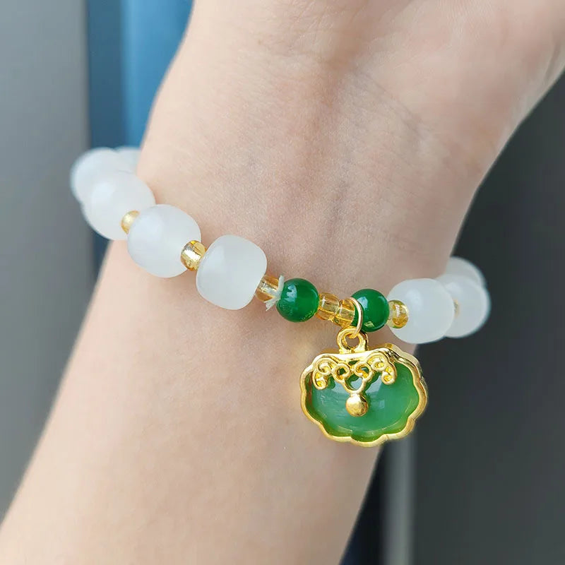 Jade Peach Flower Woven Bracelet – Handmade Beads Jewelry for Women