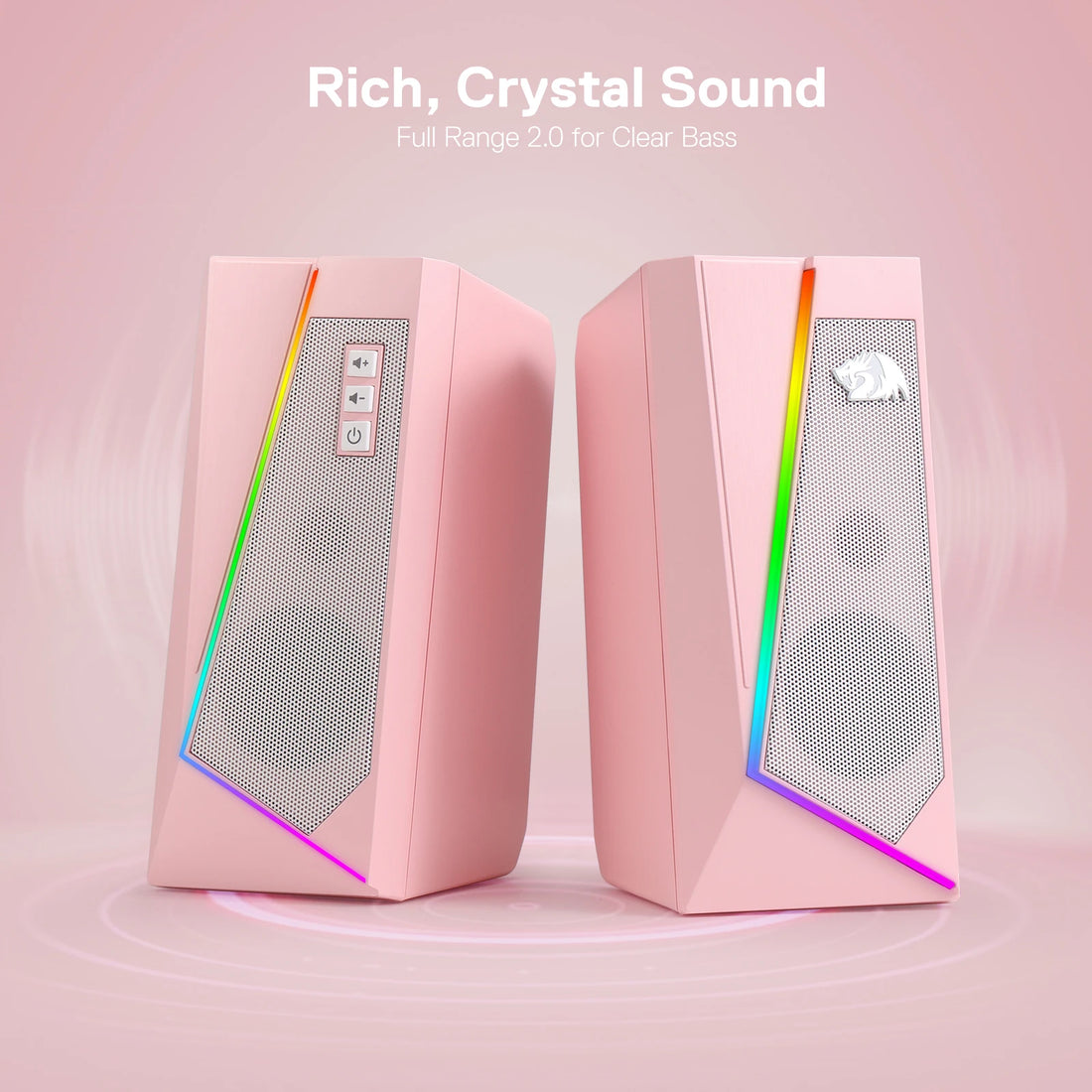 Redragon GS520 RGB Desktop Speakers, 2.0 Channel PC Stereo Speaker with 6 Colorful LED Modes, Enhanced Sound, White/Pink