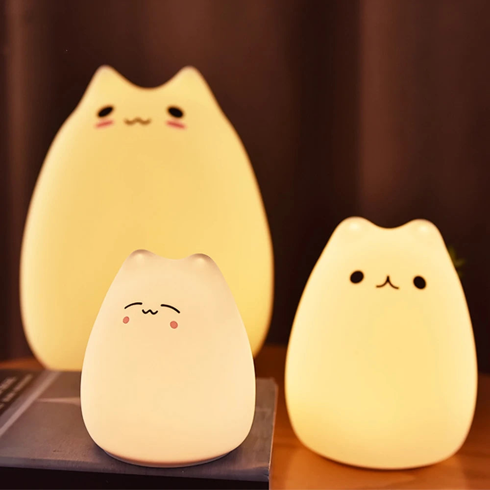 Mini Cat Night Lamp – 7-Color Touch LED Bedside Light