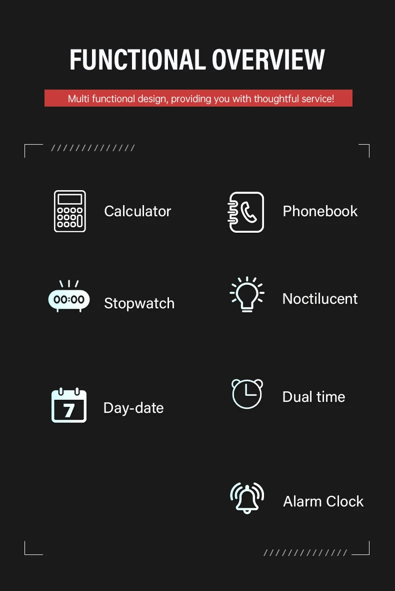 Multifunctional Men's Calculator Watch Fashion Luxury LED Electronic Watch Digital Sports Waterproof Watch Computer Style