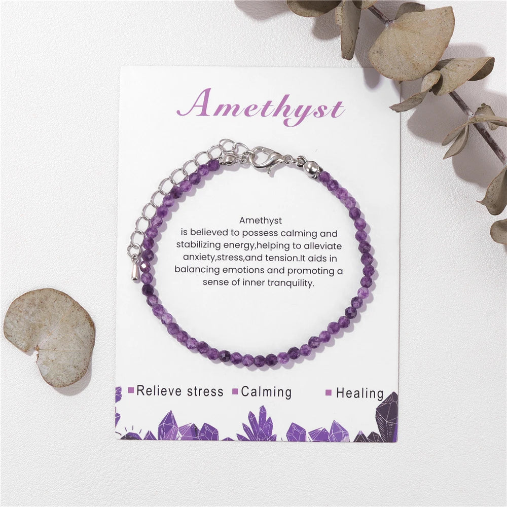 3mm Natural Faceted Stone Bracelet – Amethyst & Quartz Reiki Jewelry
