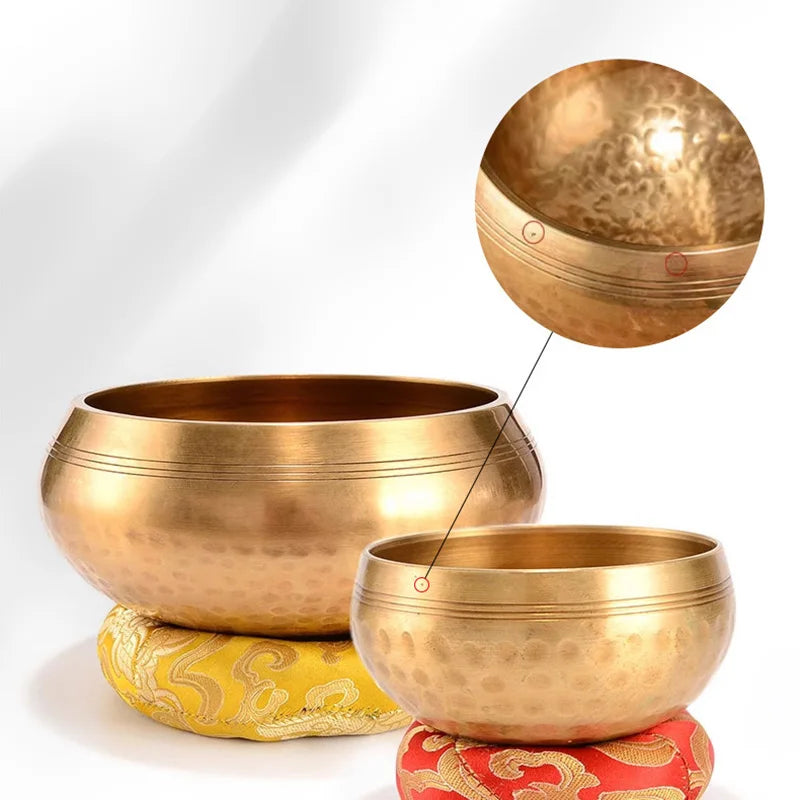 Tibetan Handmade Brass Singing Bowl, Yoga Meditation Bowl for Sound Healing Stress Relief, Buddha Mindfulness bowl Instrument