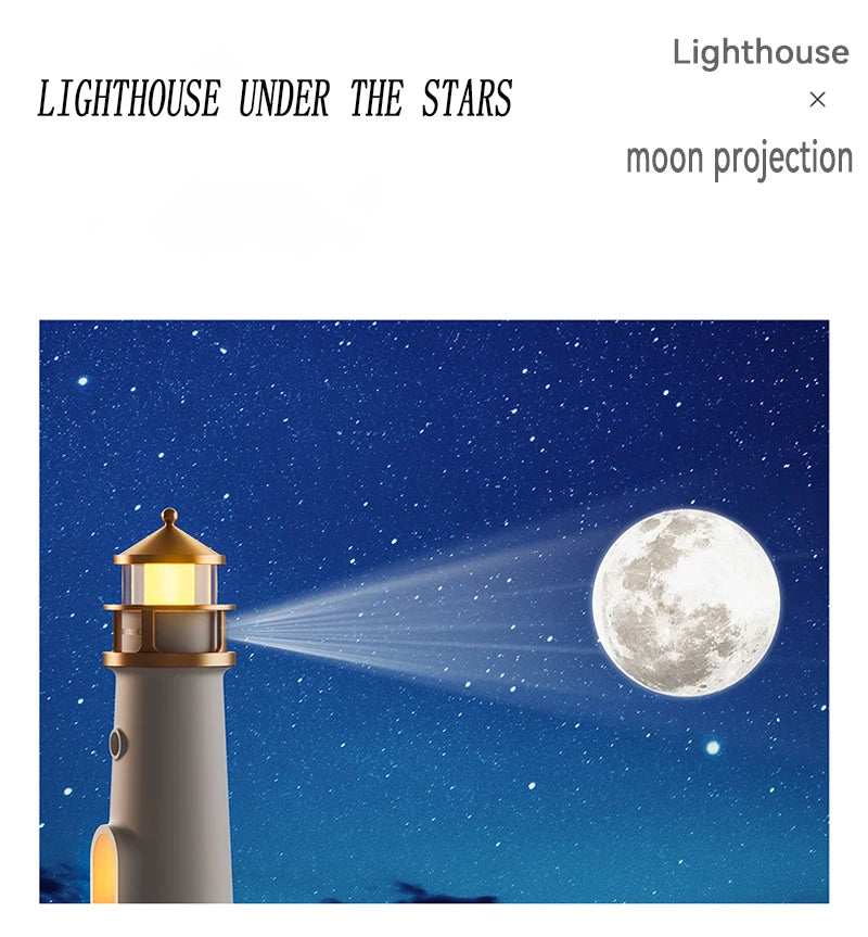 Moon Lamp Projection Lighthouse – Bluetooth Night Light with Remote