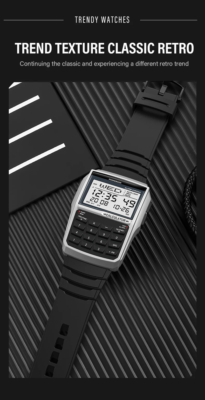 Multifunctional Men's Calculator Watch Fashion Luxury LED Electronic Watch Digital Sports Waterproof Watch Computer Style
